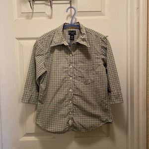 Abercrombie & Fitch Green Purple and White Plaid 3/4 Sleeve Button down - Small